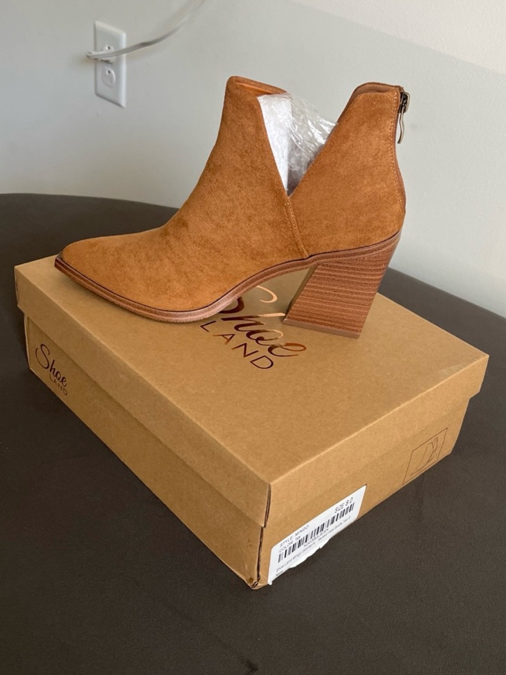 Suede V-Cut Ankle Bootie in Cognac by